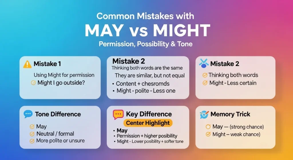 ⚠️ Common Mistakes with May vs Might