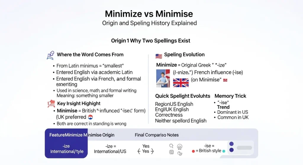 The Origin of Minimize or Minimise